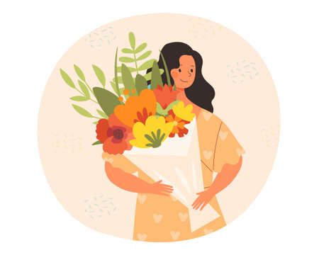 Woman with flower bouquet conceptのイラスト素材
