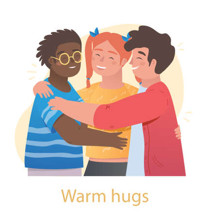 Warm hugs between kidsのイラスト素材