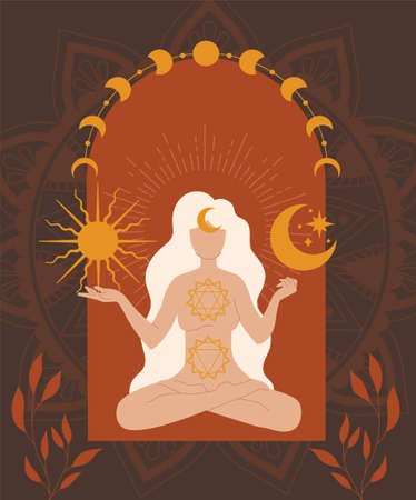 Mystical woman with sun and moonのイラスト素材