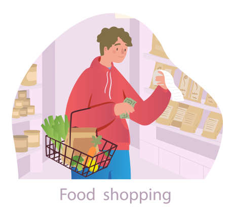 Choosing food in grocery shop conceptのイラスト素材