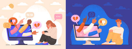 Cyberbullying or bad influence on internet conceptのイラスト素材