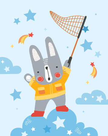 Rabbit with catching starsのイラスト素材