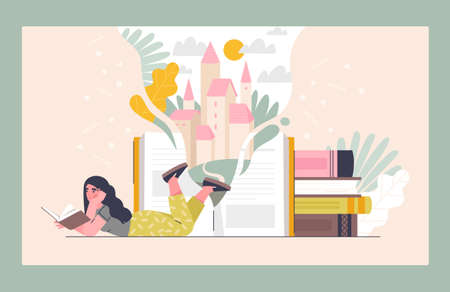 Girl reading bookのイラスト素材