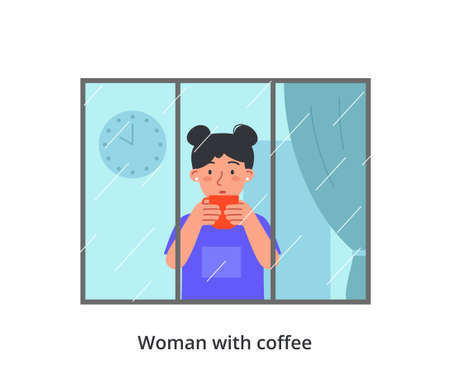 Person spending time at home near window conceptのイラスト素材