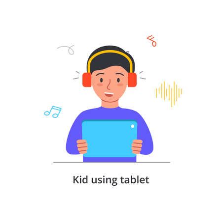 Kid using gadgets abstract conceptのイラスト素材