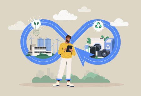 Circular economy manufacturing cycle, sustainable strategyのイラスト素材