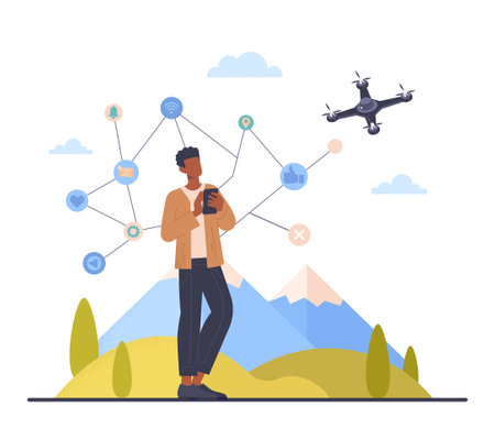 Man Navigating Flying Drone in Sky concept