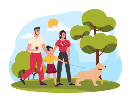 Happy family walkingのイラスト素材