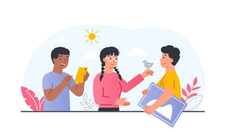 Girl and two boysのイラスト素材