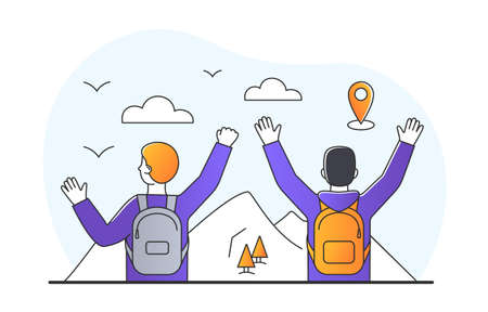 Two travelers near mountainsのイラスト素材