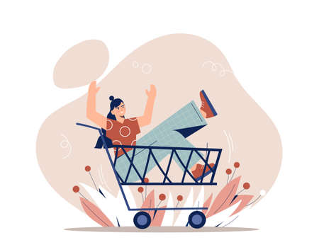 Woman in shopping chartのイラスト素材