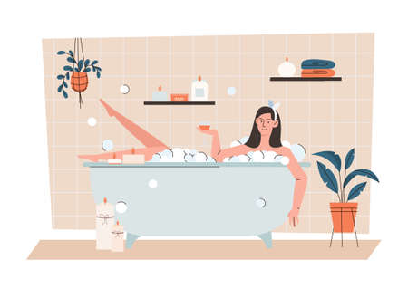 Woman relaxing in bathtubのイラスト素材