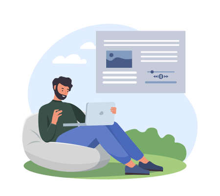 Man relaxing with laptopのイラスト素材