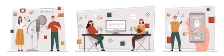 Podcast illustration setのイラスト素材