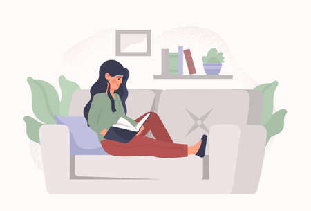 Woman reading bookのイラスト素材