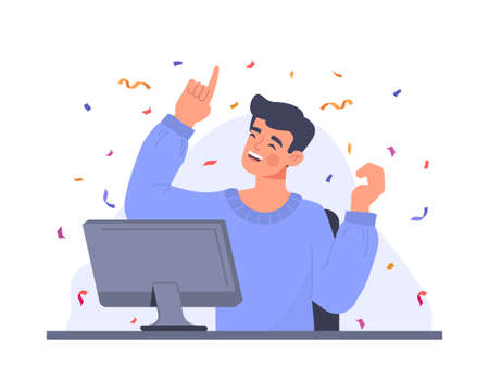 Winner man at computerのイラスト素材