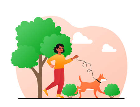 Woman running with dogのイラスト素材