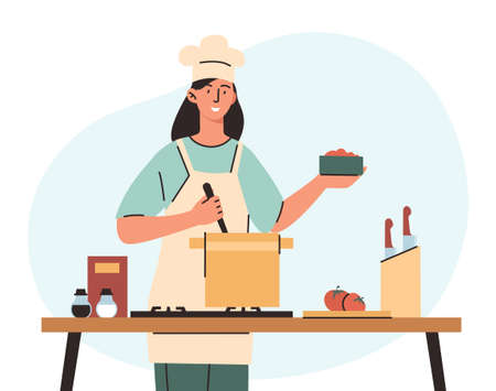 Woman cooking at homeのイラスト素材