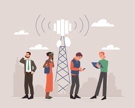 People next to 5G networkのイラスト素材