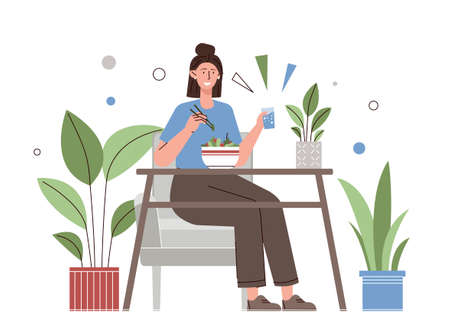Woman eating at homeのイラスト素材