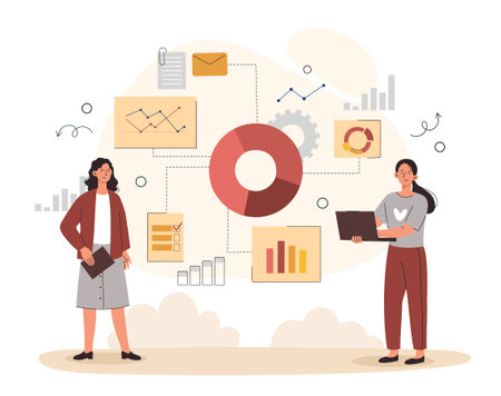 Women work with statisticsのイラスト素材