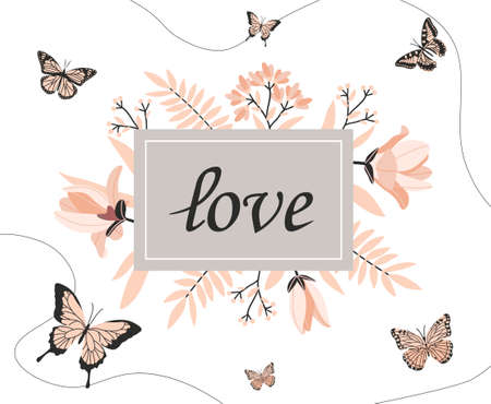 Love slogan with butterfliesのイラスト素材