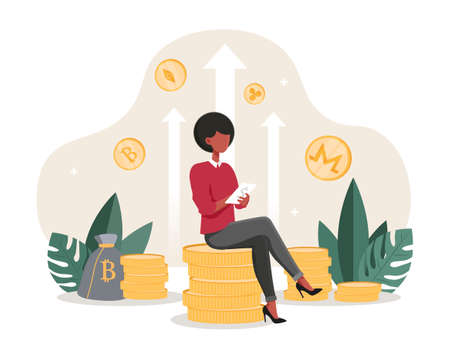 Woman with cryptocurrencyのイラスト素材