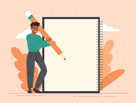 Man filling out blank noteのイラスト素材