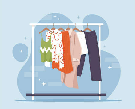 Fashion clothing on hangers illustrationのイラスト素材