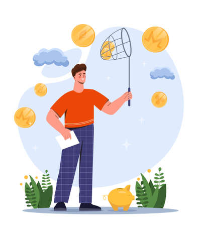 Man catch golden coinsのイラスト素材