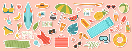 Colorful set of summer stickersのイラスト素材