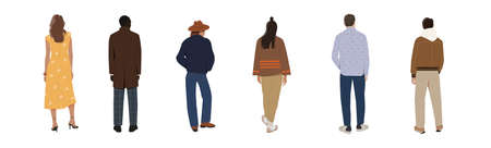 Set of People Stand in Row Back Viewのイラスト素材