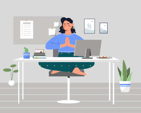 Businesswoman meditating at workplaceのイラスト素材