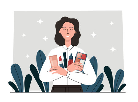 Woman hugging cosmeticのイラスト素材