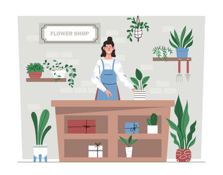 Woman in flower shopのイラスト素材