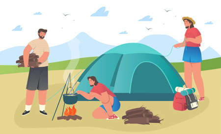 Man and women campingのイラスト素材