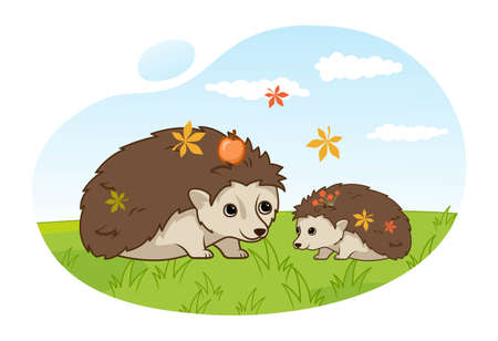 Hedgehogs at fieldのイラスト素材