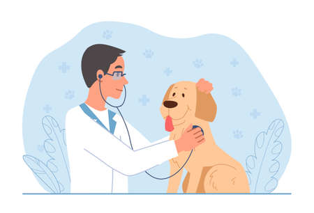 Veterinarian with dogのイラスト素材