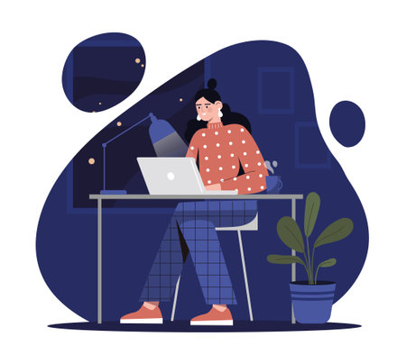 Working late in roomのイラスト素材