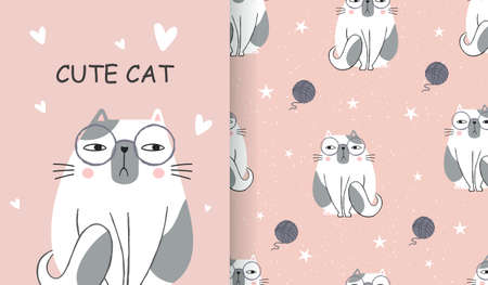 Cat seamless patternのイラスト素材