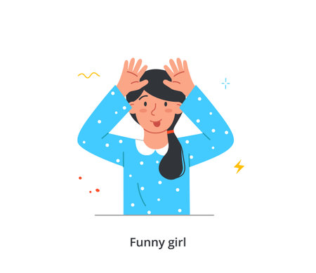Happy kid raising and waving handsのイラスト素材