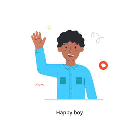 Happy kid raising and waving handsのイラスト素材