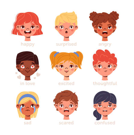 Cute kids emotions collectionのイラスト素材