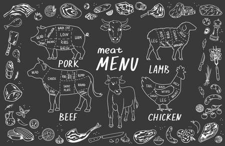 Butcher shop menu on blackboardのイラスト素材