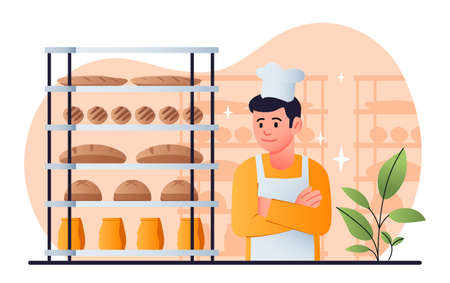 Man with bakery prouctsのイラスト素材