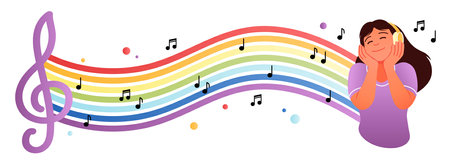 Girl with melody symbolsのイラスト素材