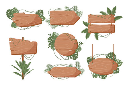 Jungle wooden boards setのイラスト素材