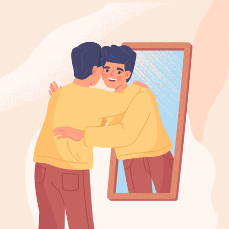 Man hugging his reflectionのイラスト素材