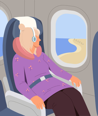 Woman travel in headphonesのイラスト素材