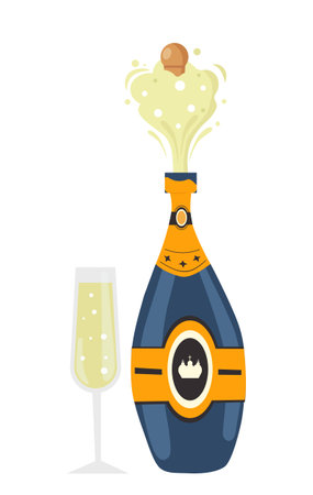 Blue champagne bottleのイラスト素材